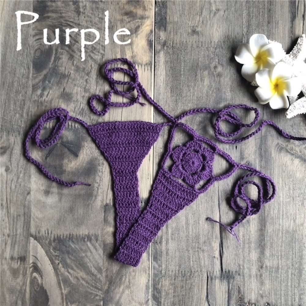 Purple Hand crochet Flower Kini. Micro Bikini Bottom Micro Bikini, Tho…